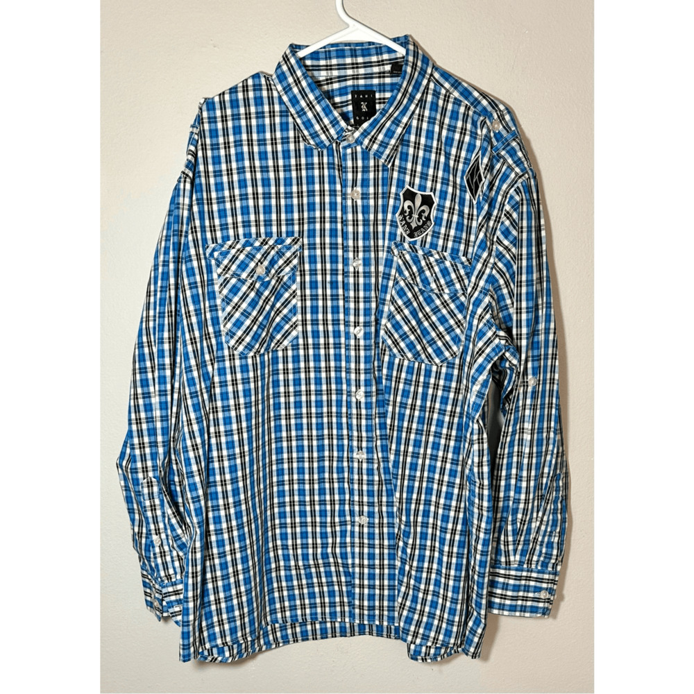 Vintage Kani Gold Blue Checkered Button Down Ling Sleeve Casual Shirt Sz 3XL